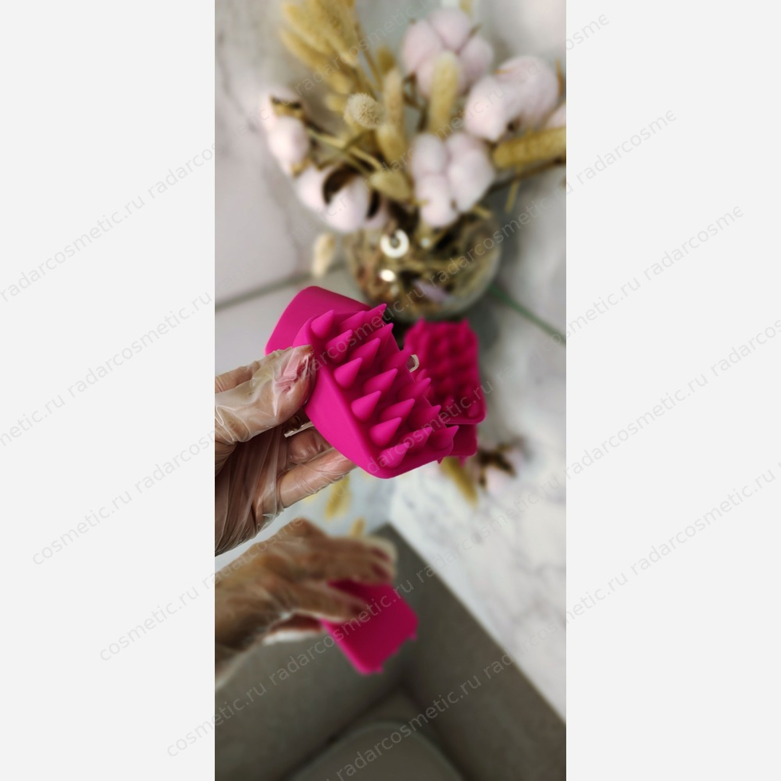 Щетка-скраббер для кожи головы силиконовый, Розовая